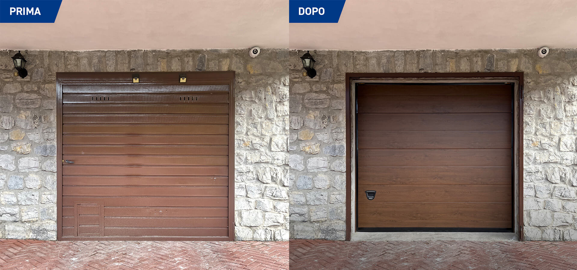 confronto tra serranda garage vecchia e porta sezionale di nuova generazione bbg