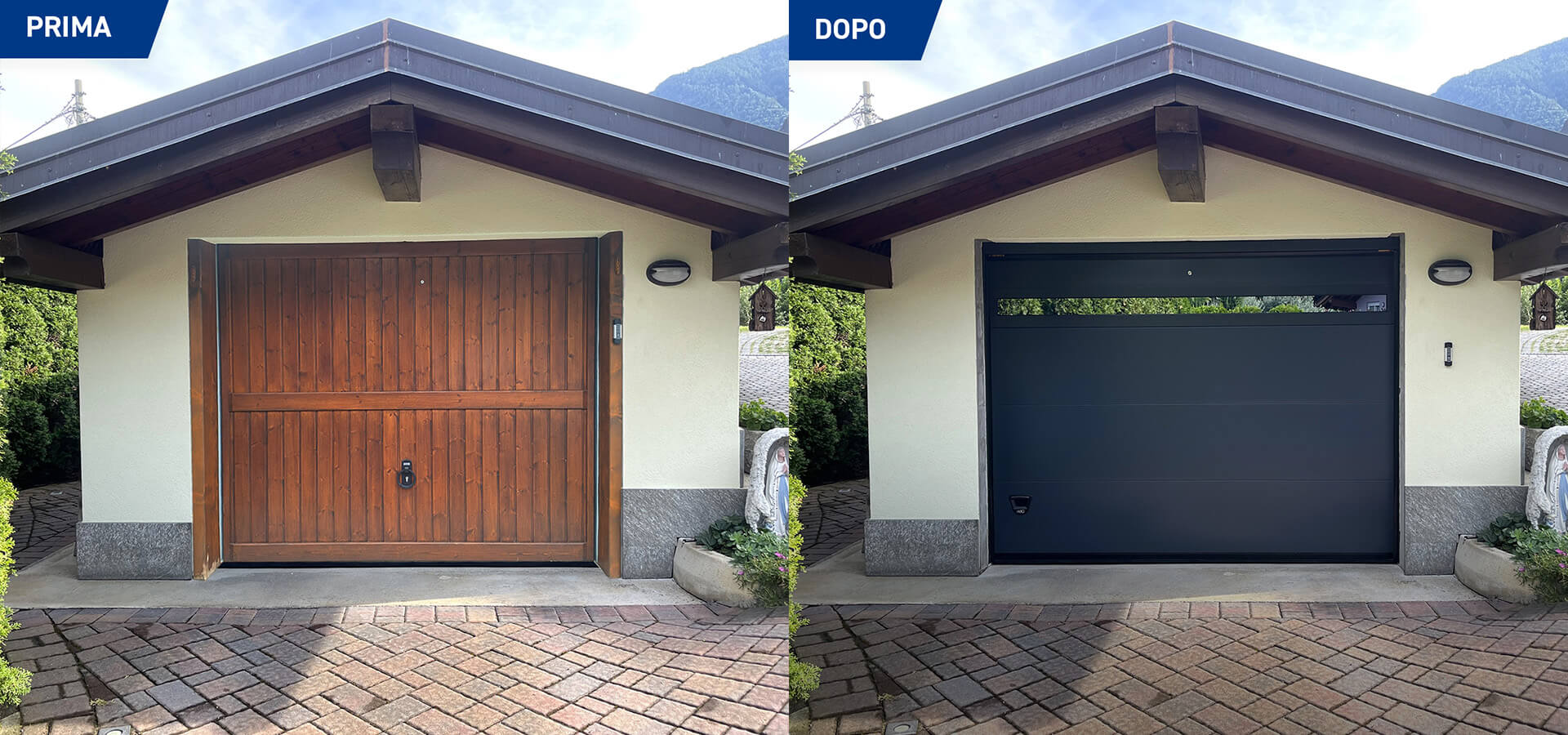 sostituzione di vecchia porta garage con portone sezionale finestrato
